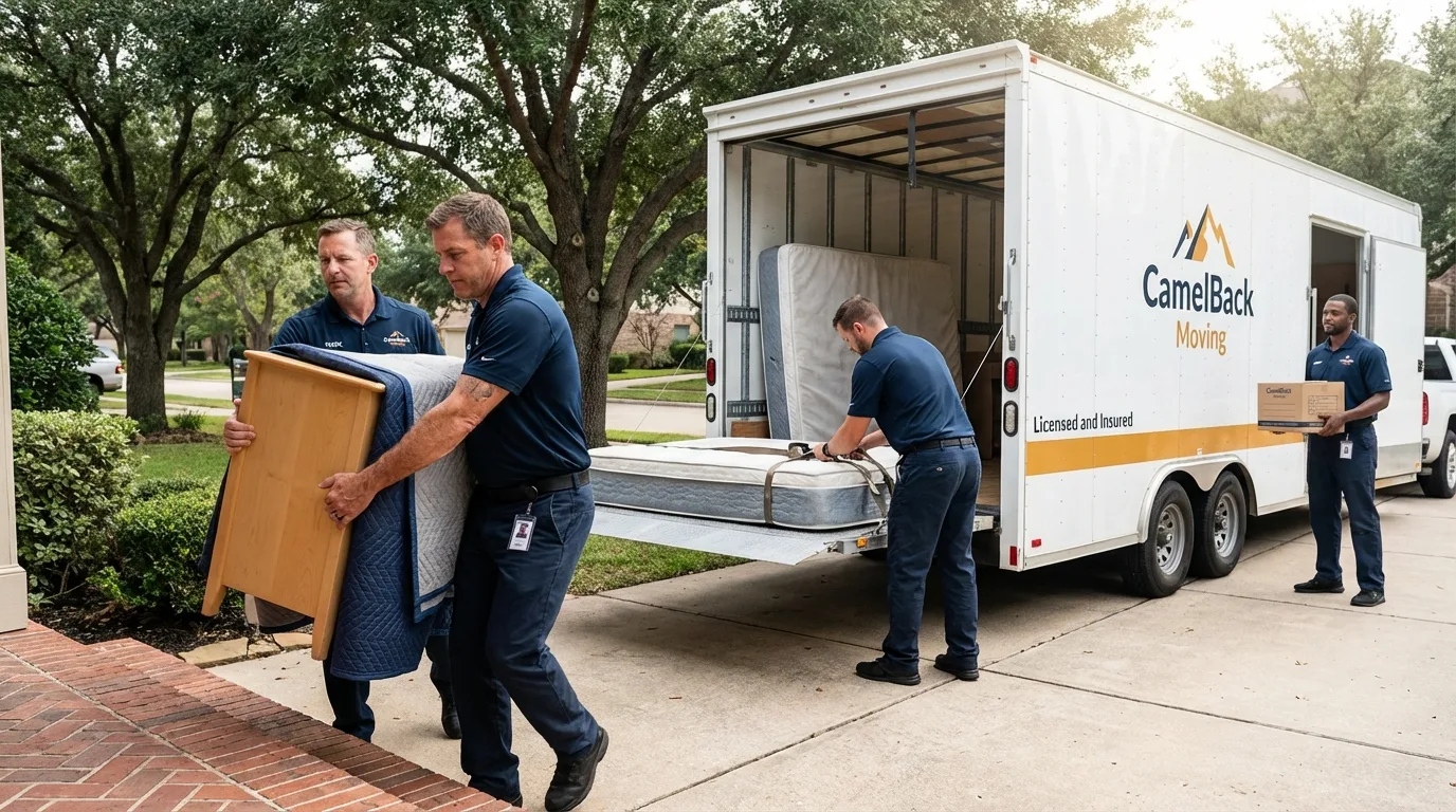 Crew loading residential truck for cross-state move from Baltic, CT