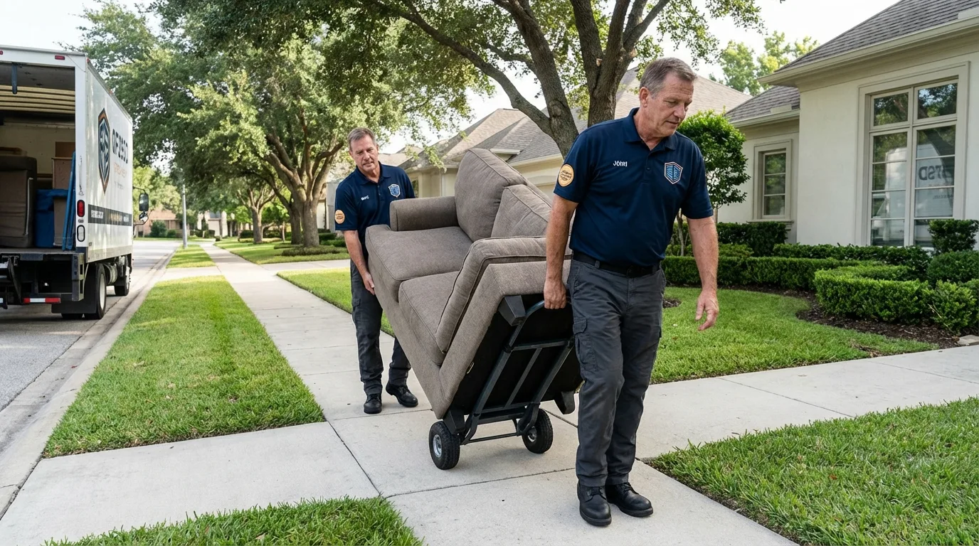 Local residential moving crew loading furniture in Baltic, CT